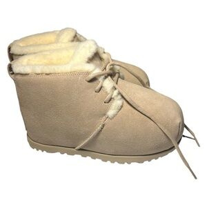 NWOB UGG Women’s Pumped Faux Fur Trim Slipper Bootie In Mustard Seed Size 7